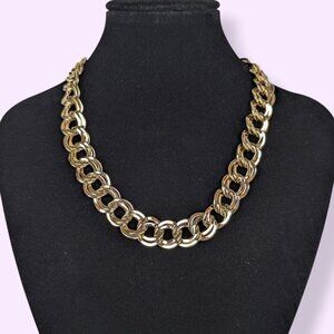 V. Double Curb Link Gold Tone Necklace
